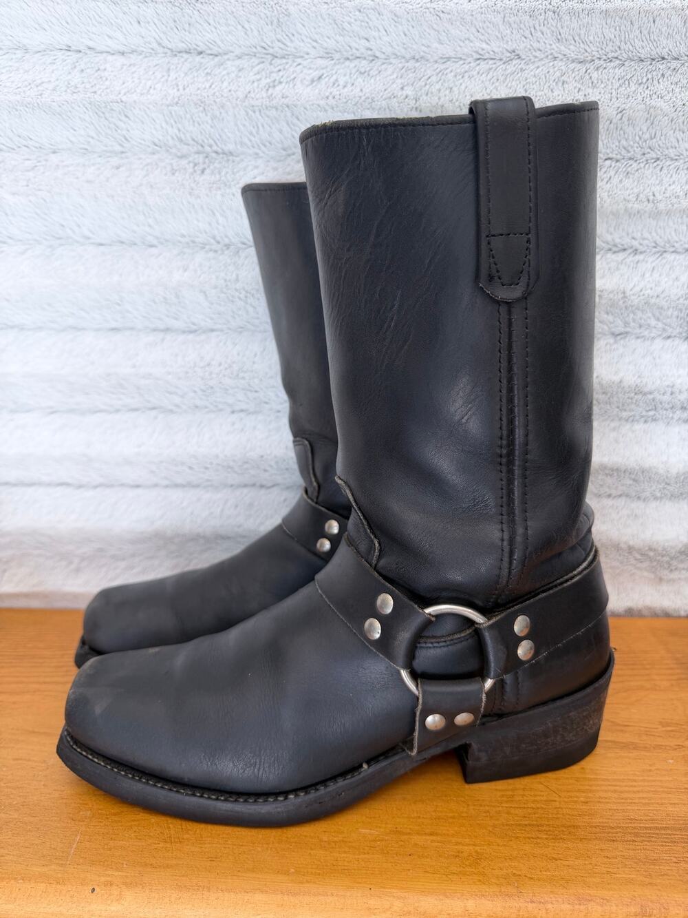 Vintage Double H 4008 Harness Boots Men’s 10D Black Leather USA Vibram Biker